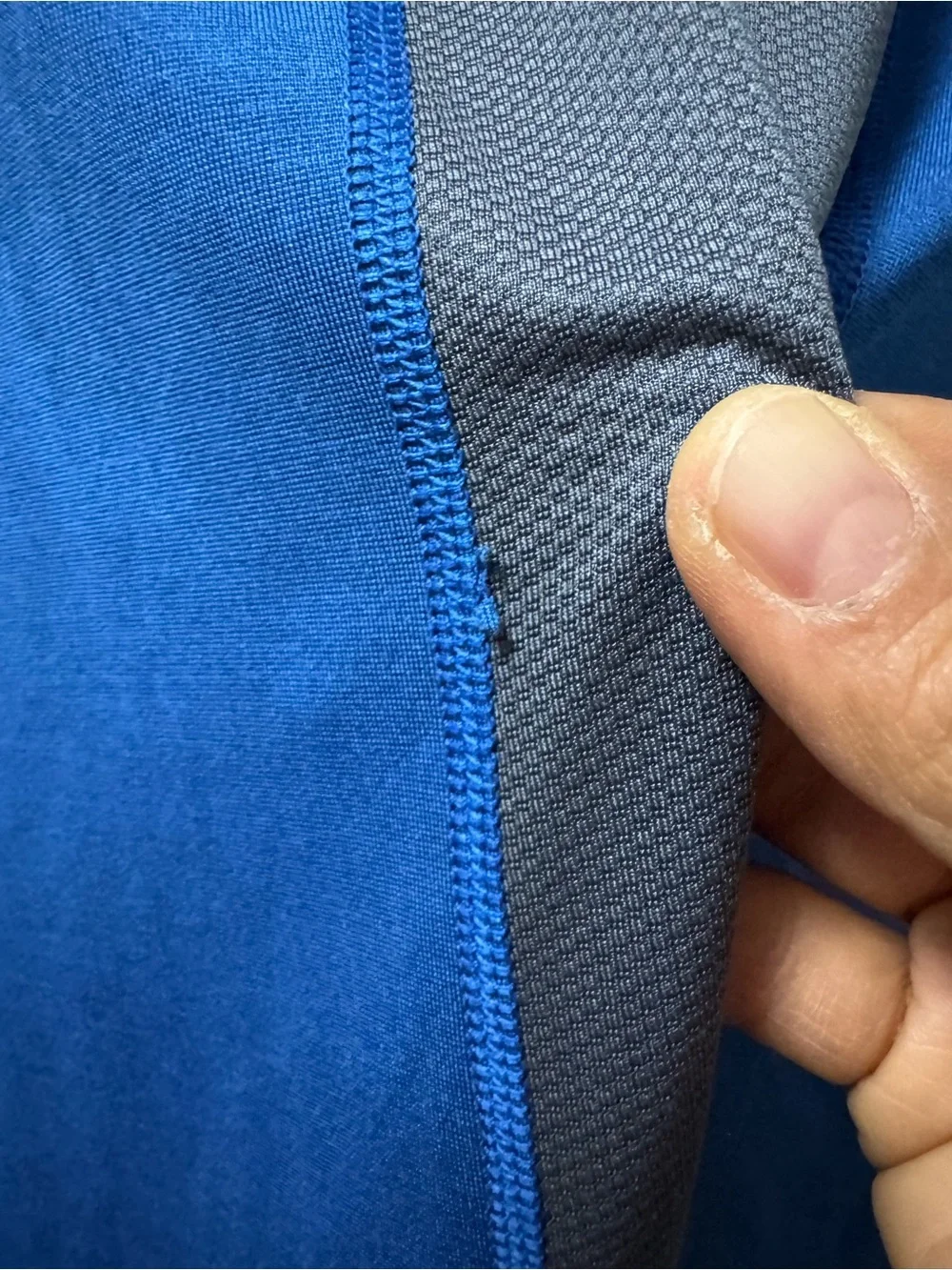 The North Face Blue Quarter-Zip with Gray Panels and Lime Accent